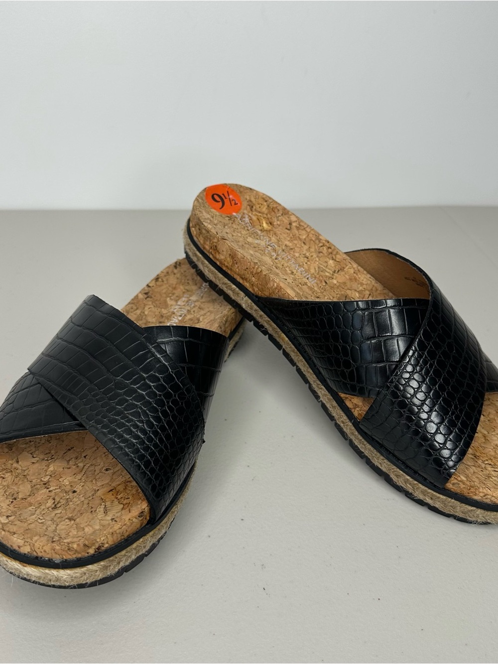 Adrienne Vittadini Sport Black Croc Embossed Cork Slide Sandals Women’s 9.5